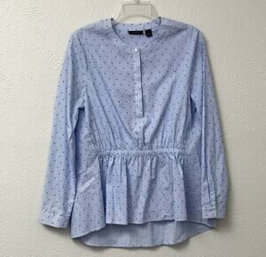Halogen Blue Stripe Swiss Dot Cotton Blouse